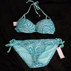 Bisou Bisou Turquoise Paisley Push-Up Bikini Set